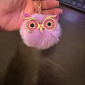 Purple Owl Pom Pom Keychain